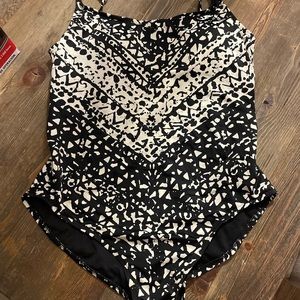 Black and white cream one piece bathing suit